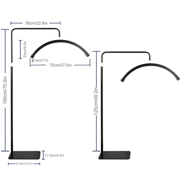 Dimension diagram for Joiken LED Moon Light Stand showing 180cm maximum height and 70cm wide light head