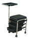 Joiken professional black manicure stool with integrated flat shelf and storage drawers