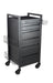 Side angle view of the professional Joiken Midnight beauty trolley featuring integrated dryer and tool holders