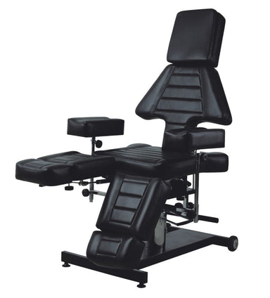 Black Joiken multi-function tattoo chair and hydraulic beauty bed shown at front angle