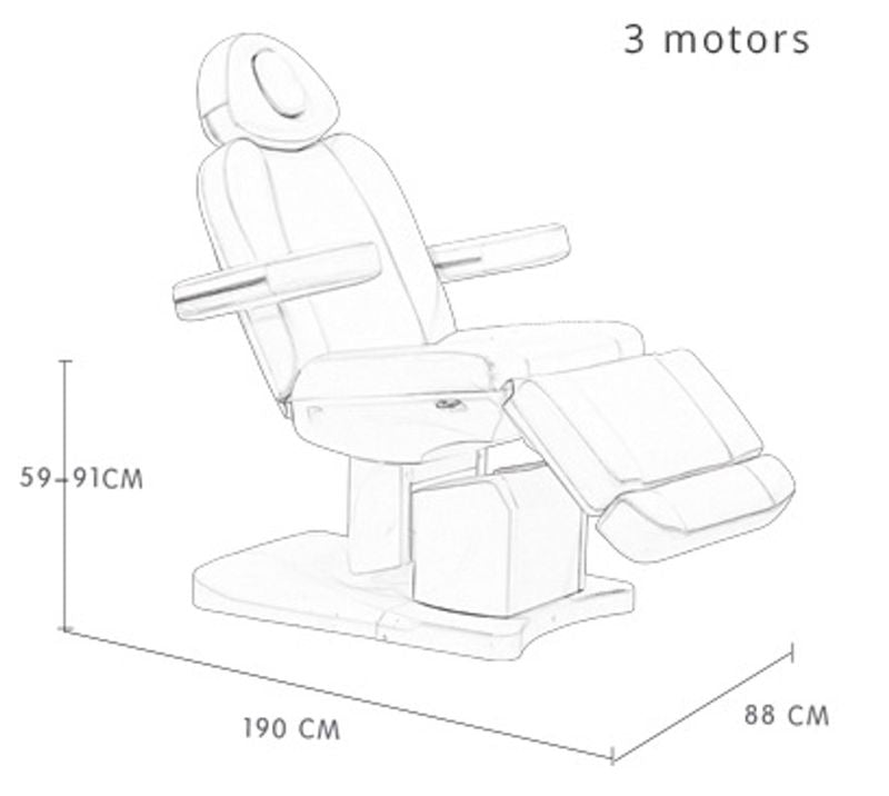 Joiken Opal 011 electric beauty bed dimensions and adjustment diagram
