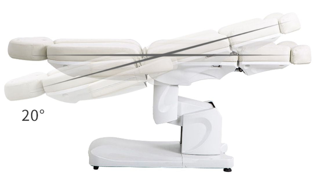 Reclined position of Joiken Opal 011 electric beauty bed for treatments