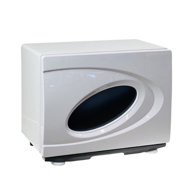 Joiken OPAL Hot Towel Cabinet with UV light in white, angled front view for professional salons