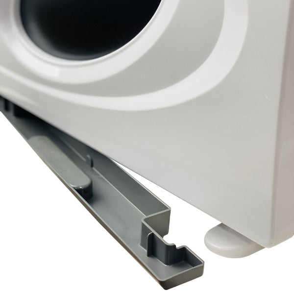 Detail of the bottom removable moisture tray for the Joiken OPAL hot towel cabinet