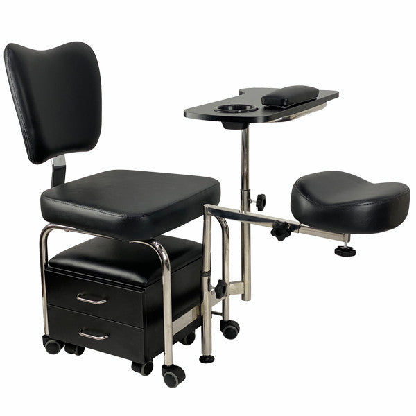 The adjustable and rotatable pedicure footrest cushion on the Joiken 2-in-1 salon workstation