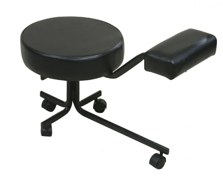 Black Joiken pedicure stool with adjustable leg support for beauty therapists and nail technicians