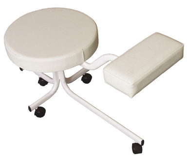 Joiken professional pedicure stool in white featuring an integrated padded footrest and mobile castor base