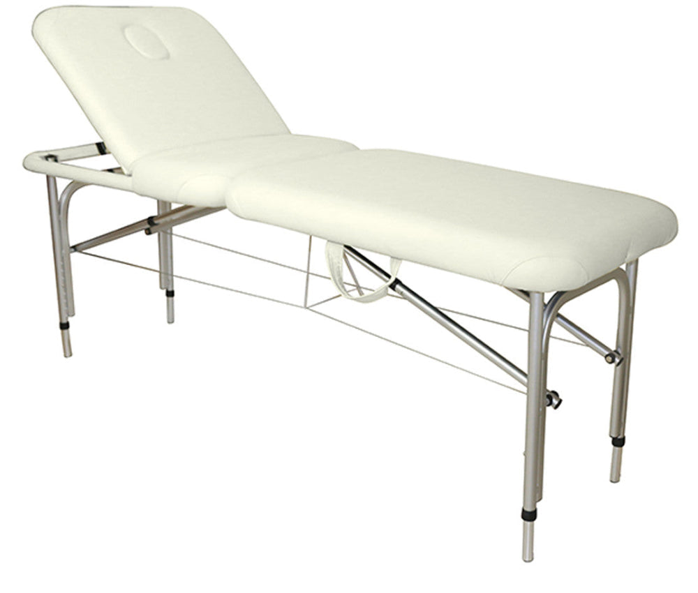 Lightweight white aluminium portable beauty bed suitable for Australian salons and clinics