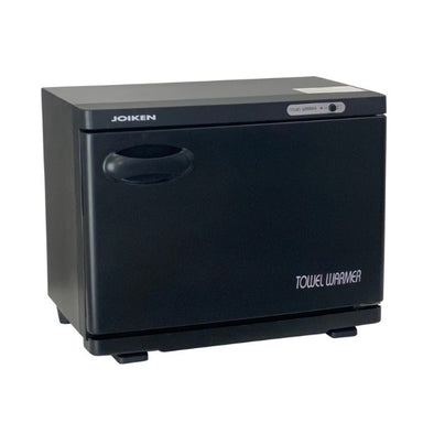 Studio shot of Joiken black towel warmer for Australian barbershops and beauty salons