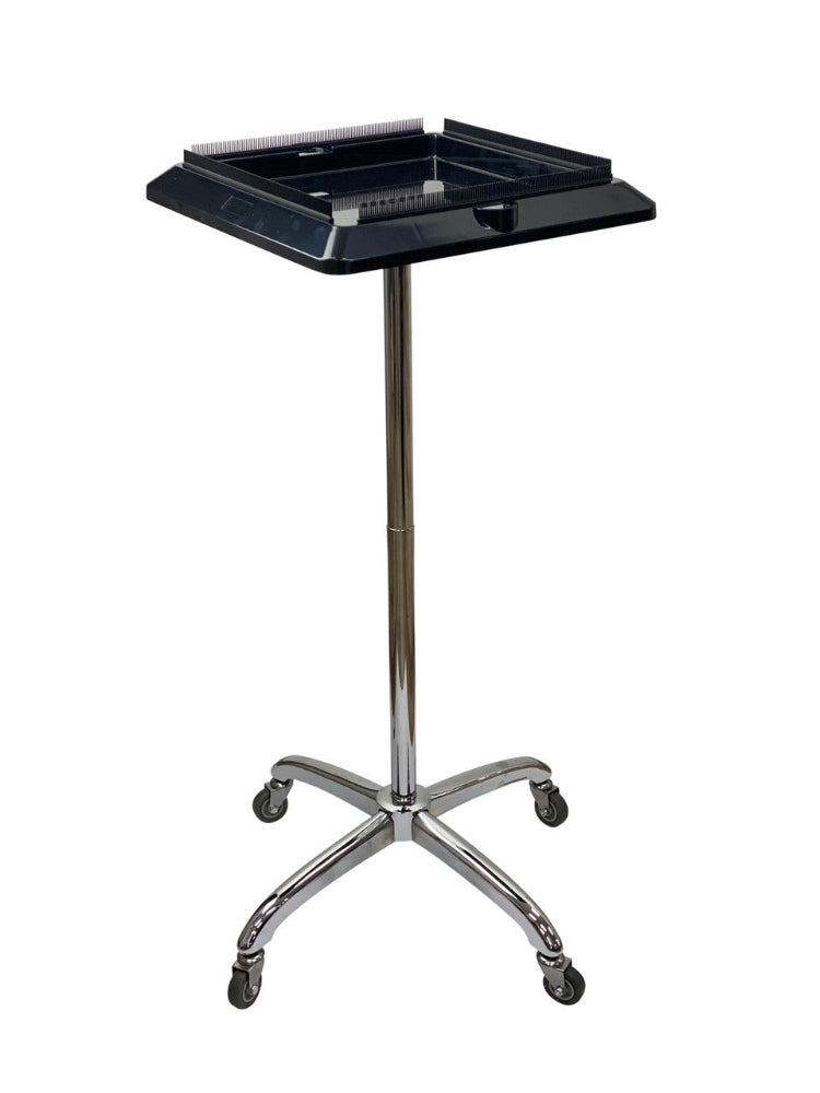 Professional Joiken Pulsar mobile salon workstation in black with stainless steel pole