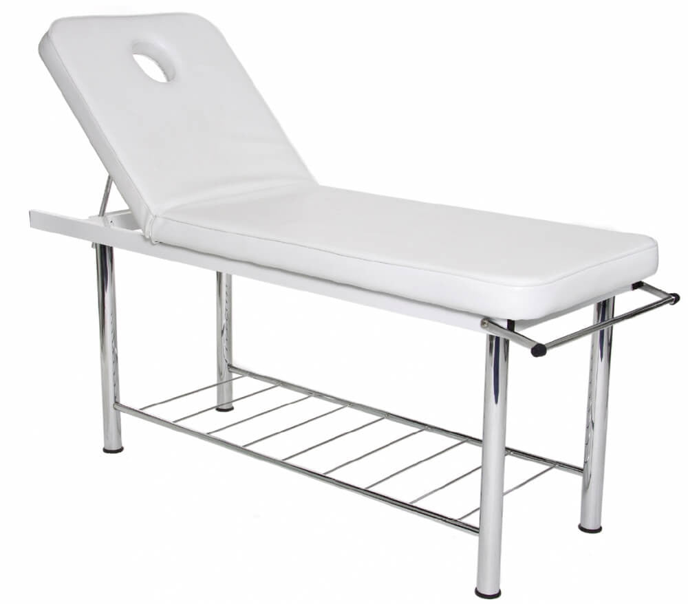Joiken Rail white professional beauty bed with adjustable backrest and storage shelf for Australian salons