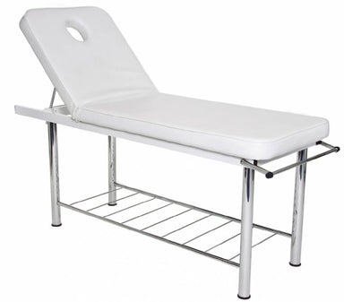 Joiken Rail white professional beauty bed with adjustable backrest and storage shelf for Australian salons