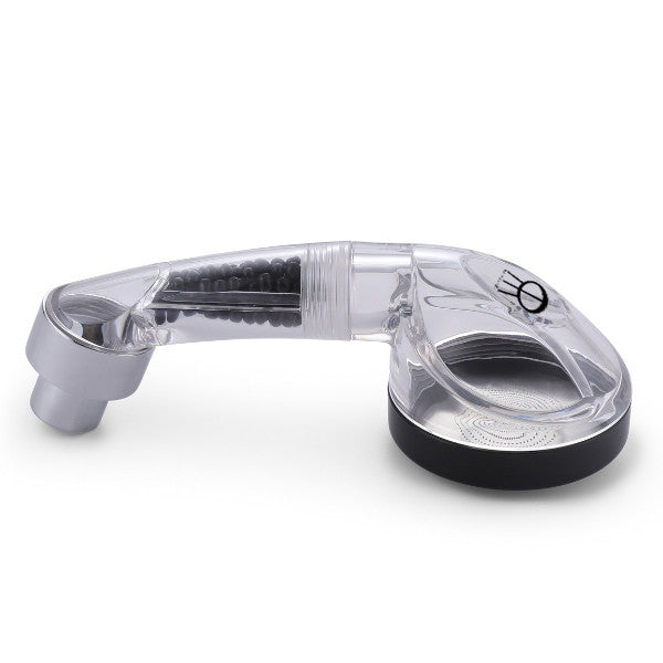 Side view of the Joiken Rapid Rinse hairdressing hand shower showing the clear handle and ergonomic design