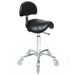 Joiken ergonomic saddle stool with backrest in black upholstery and chrome base