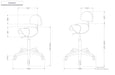 Dimension technical drawing for Joiken saddle stool with backrest showing height range