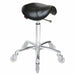 Joiken ergonomic saddle stool in black upholstery with chrome base and clear wheels