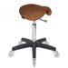 Tan upholstery Joiken saddle stool with matte black base and gas lift