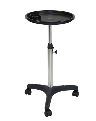 Joiken Satelite round service trolley with height adjustable chrome pole and easy-rolling wheels for Australian hair and beauty salons