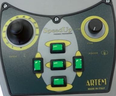 close up view of Joiken Speed Up wall hair processor showing analogue controls and heater layout