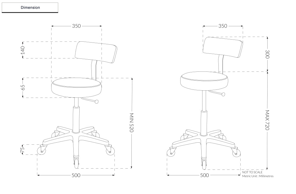 Technical dimensions diagram of the Joiken Sprint Stool showing height and width measurements