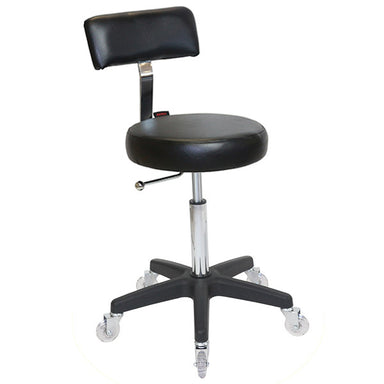 Professional black Joiken Sprint salon stool with black base and clear wheels