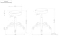 Technical dimension diagram for Joiken Turbo Stool showing 350mm seat and adjustable height range