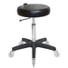 Joiken Turbo Stool in black upholstery with matching black five-star base and clear wheels