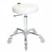 Joiken Turbo Stool in white upholstery with chrome base for professional clinic use