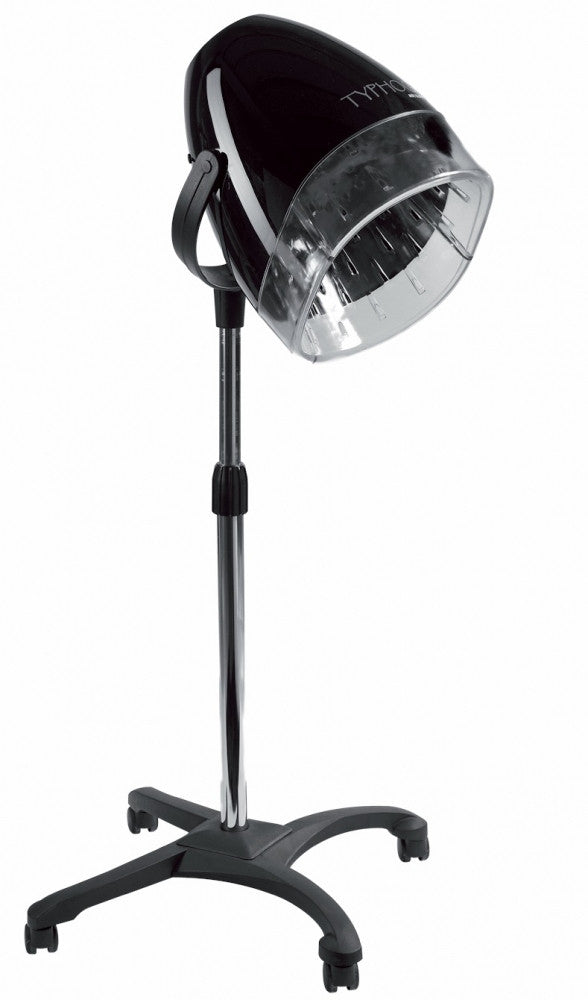 Joiken Typhoon professional no-net pedestal hair dryer in black with adjustable stand and hooded top for Australian salons