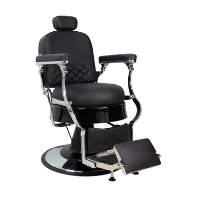 Karma Ascot professional barber chair in black with quilted diamond upholstery and chrome frame