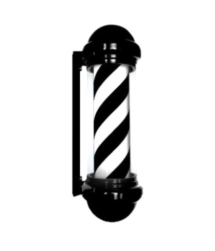 Black barber pole with white rotating stripe design for barbershop signage