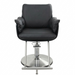 Front view of the Karma Batemans Bay black professional salon chair with chrome hydraulic base and footrest