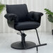 Angled view of the Karma Batemans Bay salon chair featuring a matte black hydraulic base