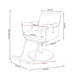 Technical dimensions and height specifications for the Karma Batemans Bay hydraulic salon chair