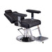 Karma Belmore barber chair in a fully reclined position with headrest extended for shaves