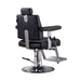 Rear view of the Karma Belmore barber chair showing the chrome support and reclining handle