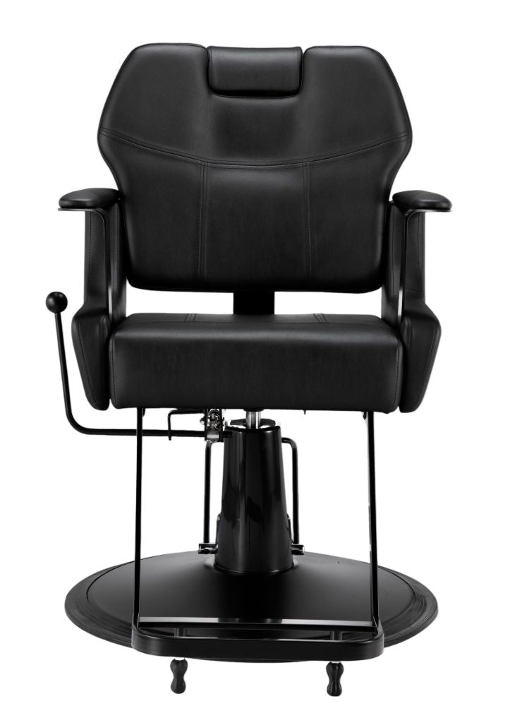 Front view of the black Karma Bowral all-purpose salon chair