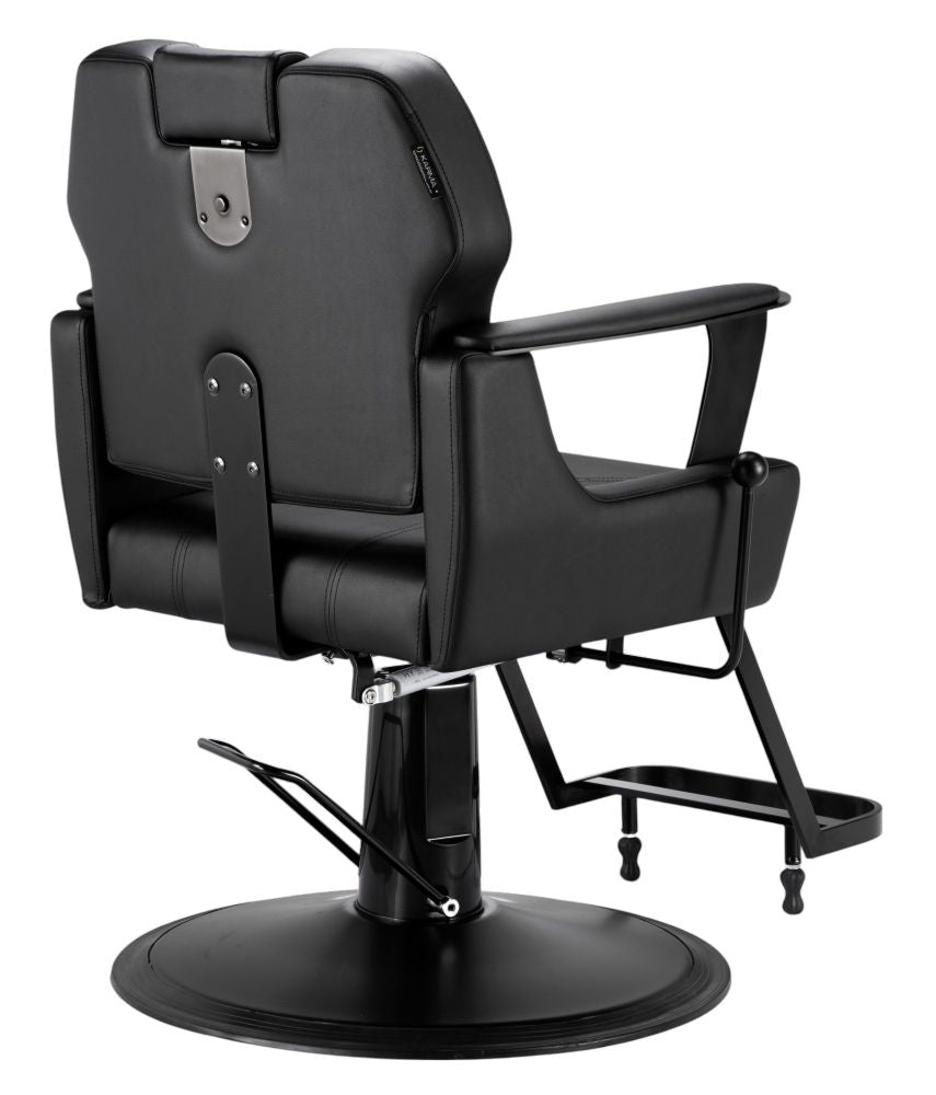 Side angle view of the black Karma Bowral reclining salon chair