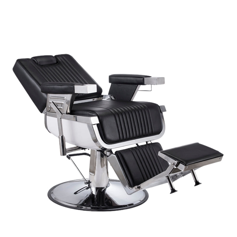 Karma Brisbane barber chair in fully reclined position for professional shaving services
