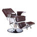 Brown Karma Brisbane barber chair reclined with footrest extended for client comfort