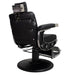 Rear view of the Karma Chandler barber chair highlighting the upholstery and headrest