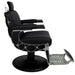 Side profile of the Karma Chandler barber chair showing the reclining mechanism and frame detail