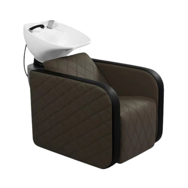 Karma Clunes manual basin unit in brown diamond-stitched vinyl with a white ceramic bowl