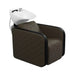 Professional brown Karma Clunes electric shampoo basin with quilted vinyl and white tilting ceramic wash bowl