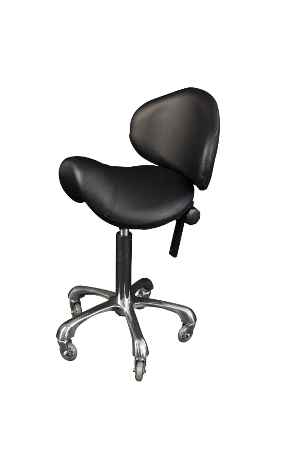 black karma cradle mountain saddle stool with back support and aluminium base