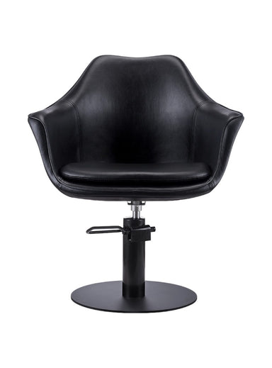 Black Karma Cronulla salon styling chair at angled front view