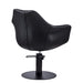 Rear view of the Karma Cronulla professional hair chair in black with matte black circular base