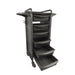 Black Karma Darwin hair salon trolley with drawers pulled out to show storage depth
