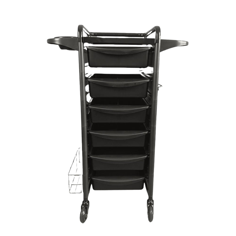 Back profile of the Karma Darwin black salon trolley for professional Australian salons