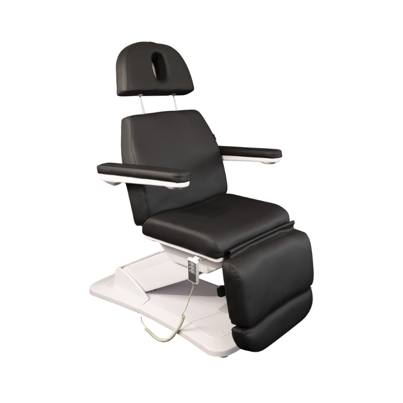 Black Karma Dunedin beauty bed featuring a removable headrest and integrated face hole for massage